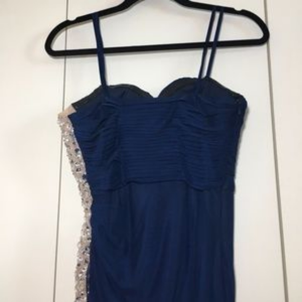 PROM! Xscape Dark Blue Strapless Long Dress - Picture 4 of 6
